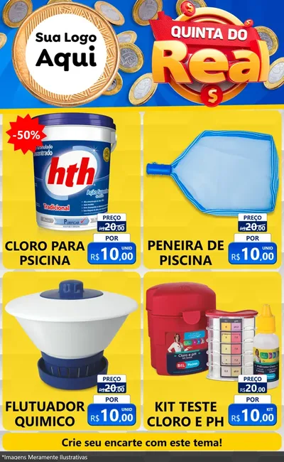 Modelo de Encarte para Encarte Grande com o tema Quinta do Real para Produtos para Piscina