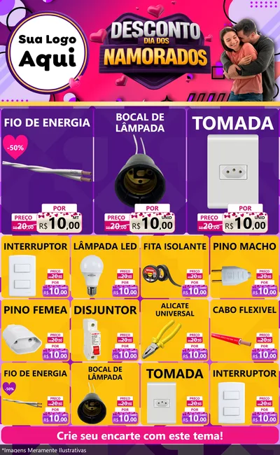 Modelo de Encarte para Encarte Grande com o tema Desconto Dia dos Namorados para Materiais Elétricos