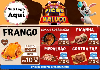 Modelo de Encarte para Encarte A4 Horizontal com o tema O Coelho Ficou Maluco - Páscoa para Assados