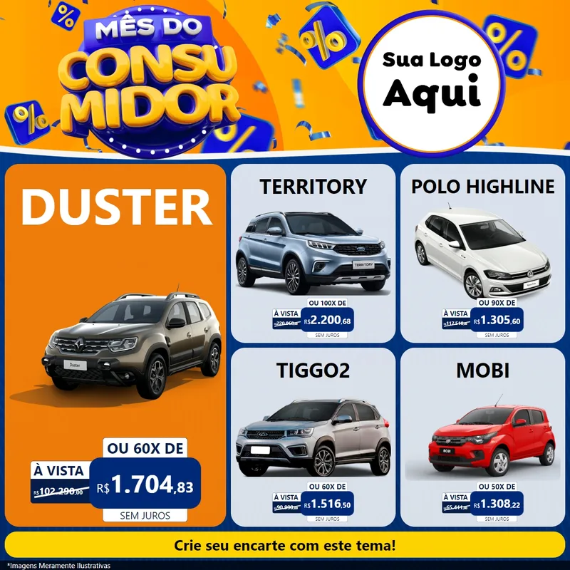 Modelo de Rede Social para Feed Facebook com o tema Mês do Consumidor para Concessionaria de Carros