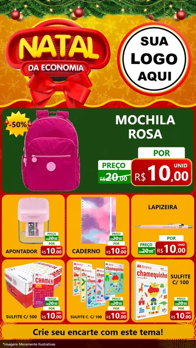 Modelo de Rede Social para Stories com o tema Natal da Economia para Papelaria