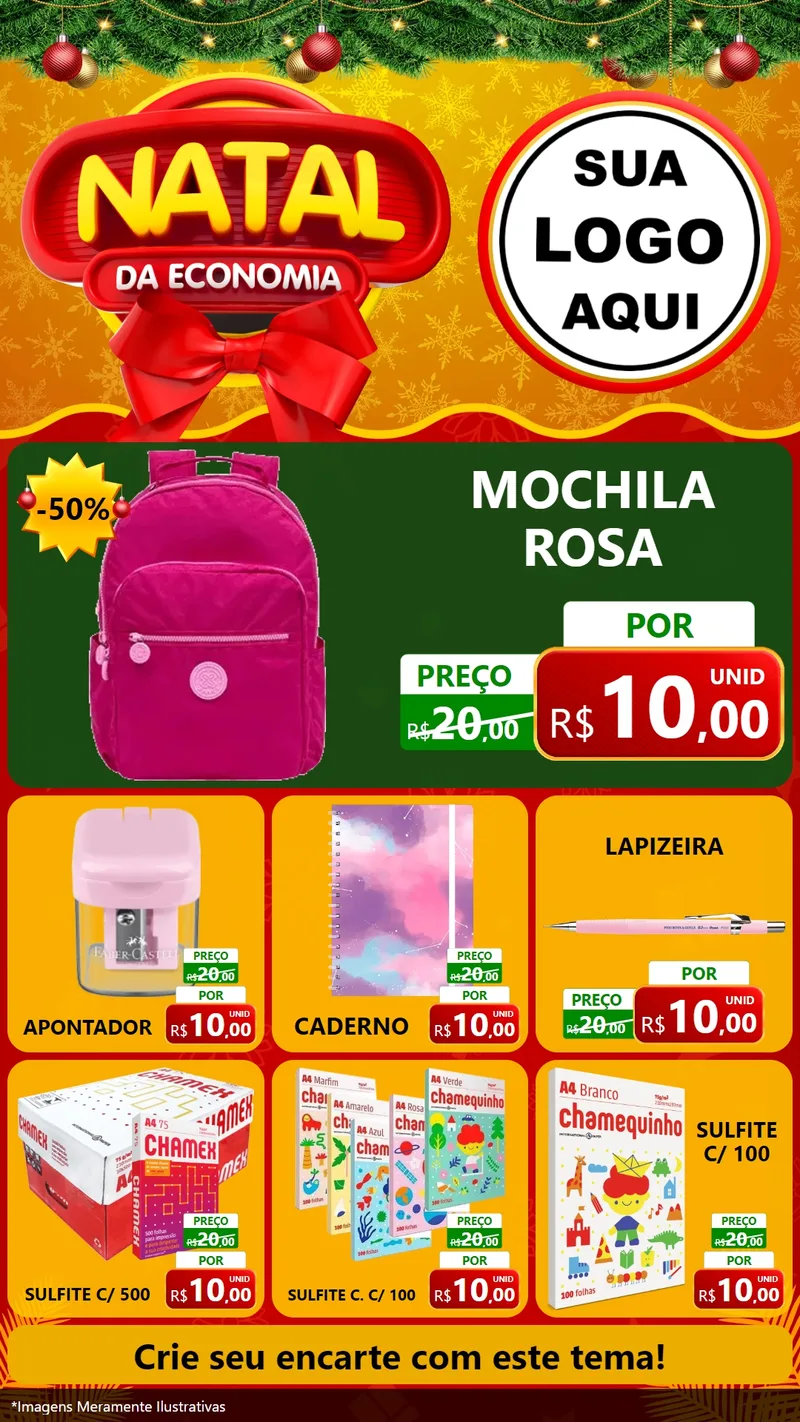 Modelo de Rede Social para Stories com o tema Natal da Economia para Papelaria