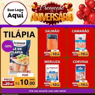 Modelo de Rede Social para Feed Facebook com o tema Promoção de Aniversário para Peixaria