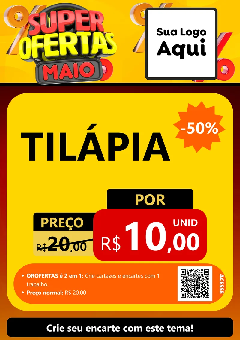 Modelo de Cartaz para Cartaz A4 Vertical com o tema Super Ofertas Maio para Peixaria