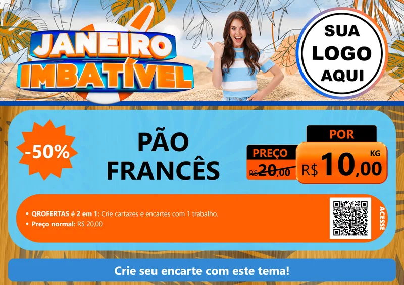 Modelo de Cartaz para Cartaz A4 Horizontal com o tema Janeiro Imbatível para Padaria