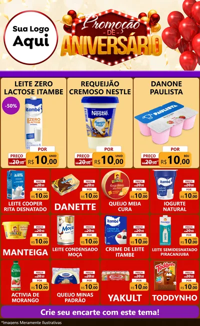 Modelo de Encarte para Encarte Grande com o tema Promoção de Aniversário para Frios e Laticínios