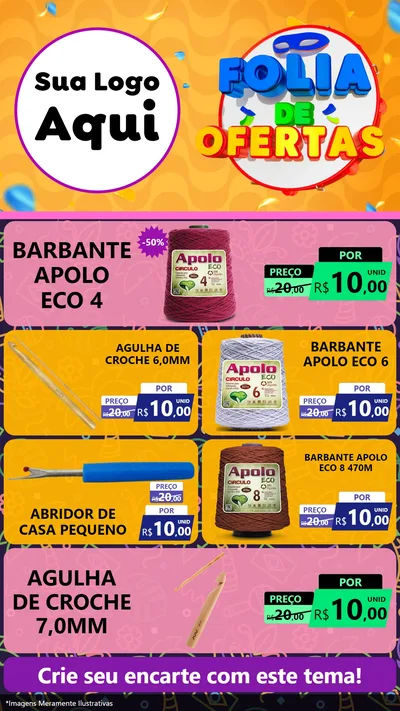 Modelo de TV para TV Vertical com o tema Folia de Ofertas para Armarinho e Aviamentos