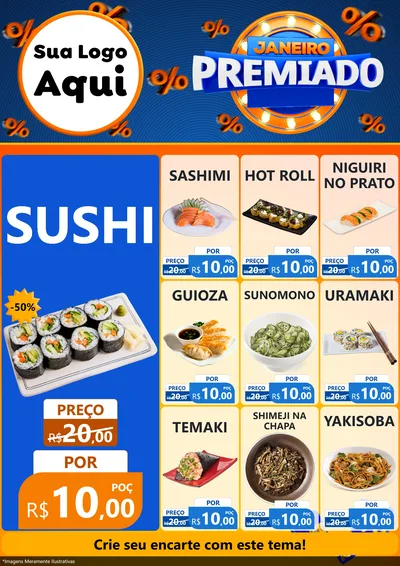 Modelo de Encarte para Encarte A4 Vertical com o tema Janeiro Premiado para Comida japonesa