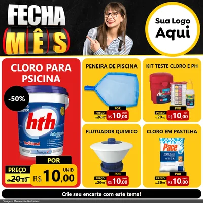 Modelo de Rede Social para Feed Facebook com o tema Fecha Mês para Produtos para Piscina