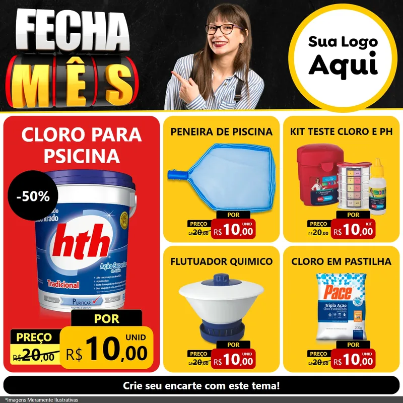 Modelo de Rede Social para Feed Facebook com o tema Fecha Mês para Produtos para Piscina