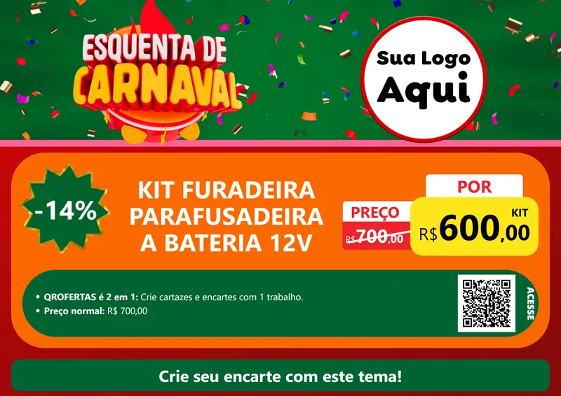 Modelo de Cartaz para Cartaz A4 Horizontal com o tema Esquenta de Carnaval para Maquinas e Ferramentas