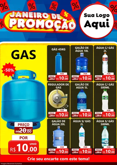 Modelo de Encarte para Encarte A4 Vertical com o tema Janeiro de Promoção para Água e gás