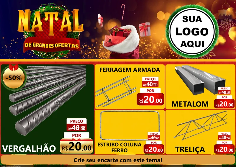 Modelo de Encarte para Encarte A4 Horizontal com o tema Natal de Grandes Ofertas para Ferragens