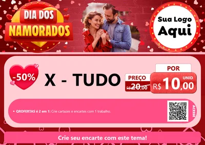 Modelo de Cartaz para Cartaz A4 Horizontal com o tema Dia Dos Namorados para Hamburgueria