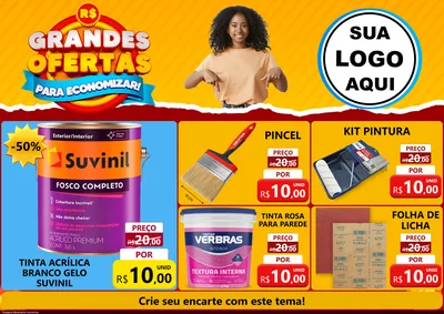 Modelo de Encarte para Encarte A4 Horizontal com o tema Grandes Ofertas Para Economizar! para Tintas e Ferramentas