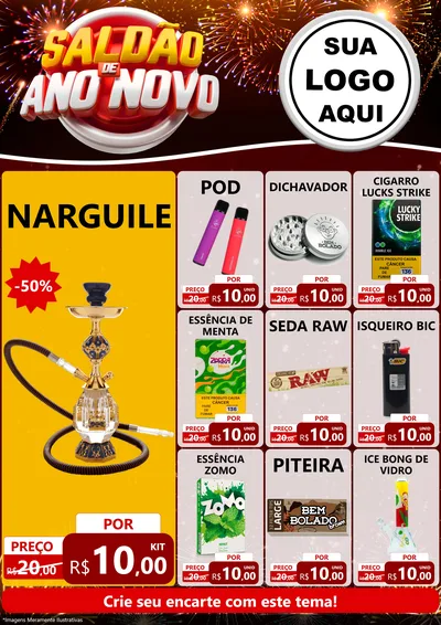 Modelo de Encarte para Encarte A4 Vertical com o tema Saldão de Ano Novo para Tabacaria