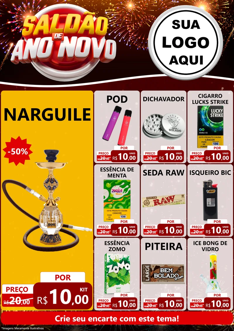 Modelo de Encarte para Encarte A4 Vertical com o tema Saldão de Ano Novo para Tabacaria