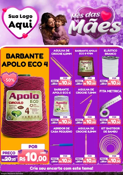 Modelo de Encarte para Encarte A4 Vertical com o tema Mês das Mães para Armarinho e Aviamentos