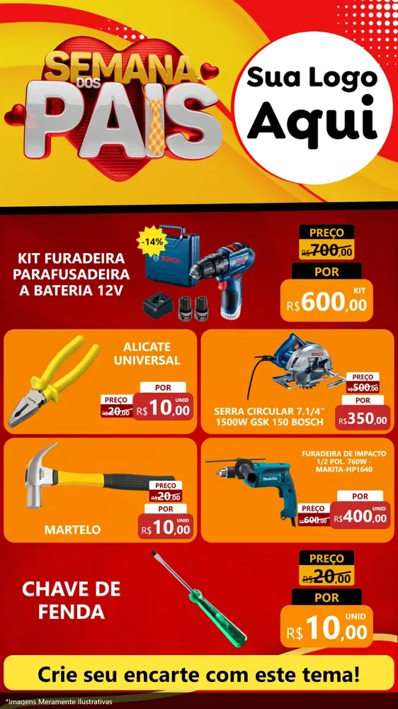 Modelo de TV para TV Vertical com o tema Semana Dos Pais para Maquinas e Ferramentas