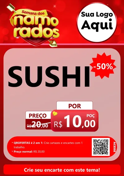 Modelo de Cartaz para Cartaz A4 Vertical com o tema Semana dos namorados para Comida japonesa