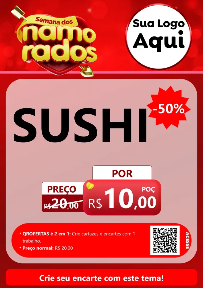 Modelo de Cartaz para Cartaz A4 Vertical com o tema Semana dos namorados para Comida japonesa