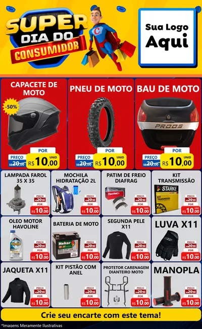 Modelo de Encarte para Encarte Grande com o tema Super Dia do Consumidor para Moto peças