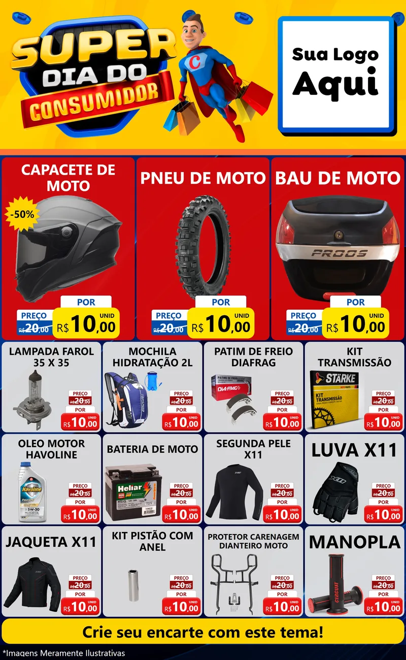 Modelo de Encarte para Encarte Grande com o tema Super Dia do Consumidor para Moto peças