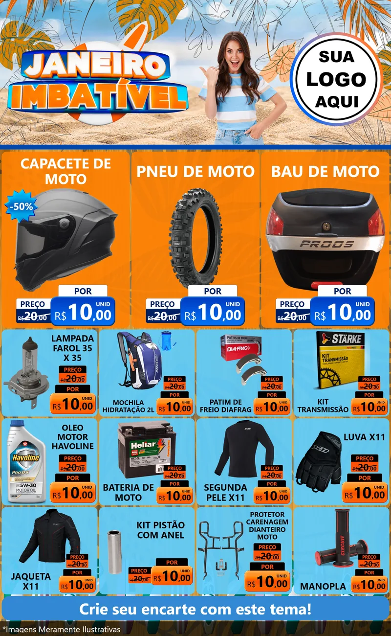Modelo de Encarte para Encarte Grande com o tema Janeiro Imbatível para Moto peças