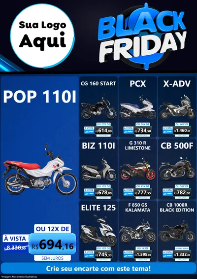 Modelo de Encarte para Encarte A4 Vertical com o tema Black Friday para Concessionaria de Motos