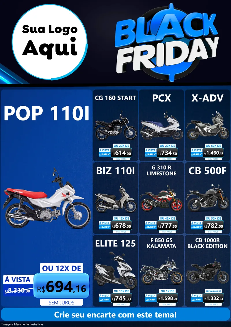 Modelo de Encarte para Encarte A4 Vertical com o tema Black Friday para Concessionaria de Motos