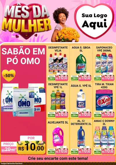 Modelo de Encarte para Encarte A4 Vertical com o tema Mês da Mulher para Produtos de Limpeza