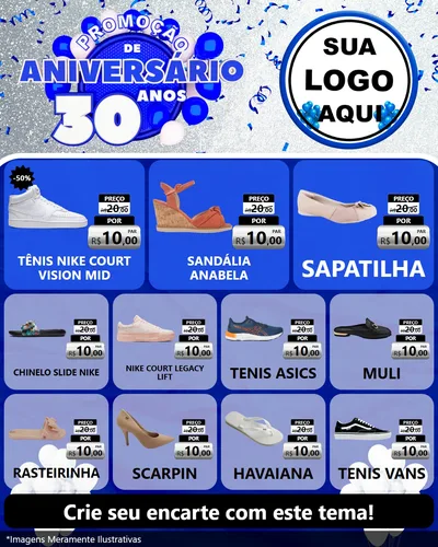 Modelo de Rede Social para Feed Instagram com o tema Promoção de Aniversário - 30 Anos para Calçados