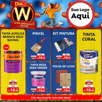 Modelo de Rede Social para Feed Facebook com o tema Dia W - O Dia Mais Barato Do Mês para Tintas e Ferramentas