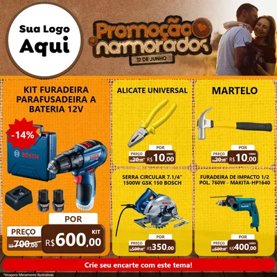 Modelo de Rede Social para Feed Facebook com o tema Promoção Namorados para Maquinas e Ferramentas