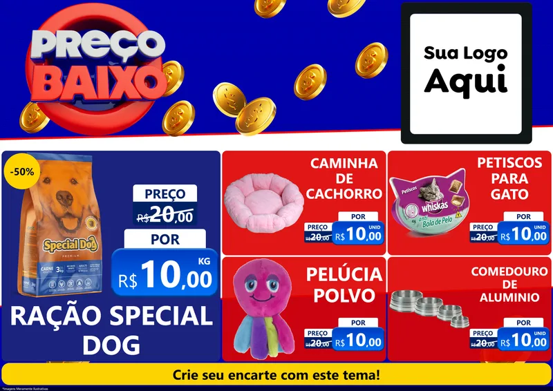 Modelo de Encarte para Encarte A4 Horizontal com o tema Preço Baixo para Pet Shop