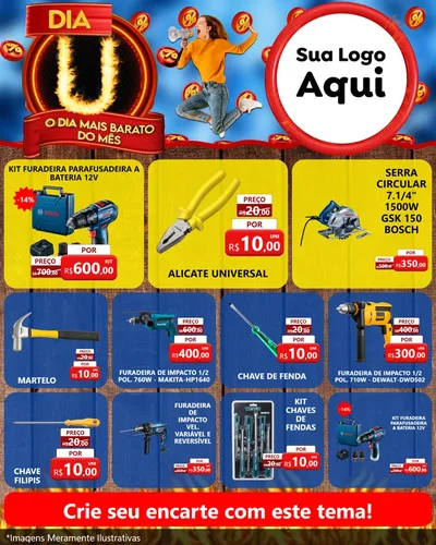 Modelo de Rede Social para Feed Instagram com o tema Dia U - O Dia Mais Barato Do Mês para Maquinas e Ferramentas