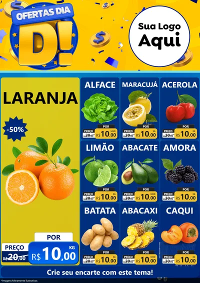 Modelo de Encarte para Encarte A4 Vertical com o tema Ofertas Dia D para Hortifrúti