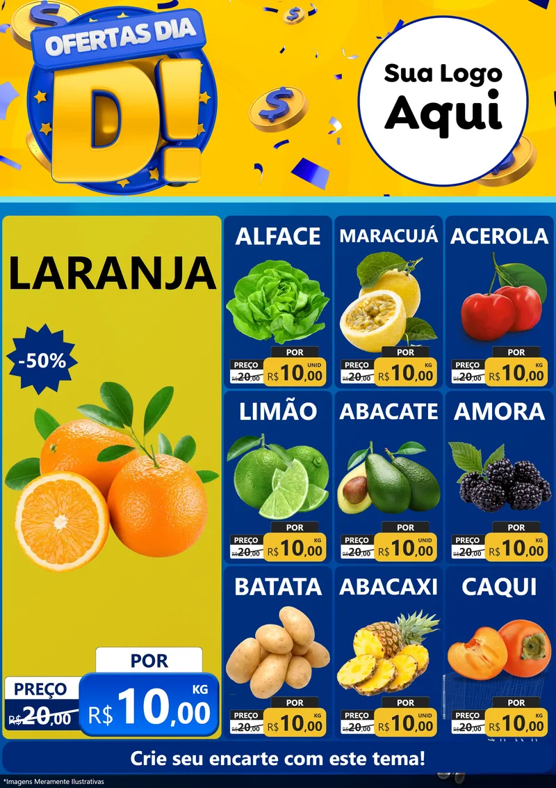 Modelo de Encarte para Encarte A4 Vertical com o tema Ofertas Dia D para Hortifrúti