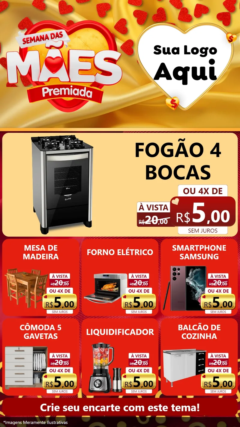 Modelo de Rede Social para Stories com o tema Semana das Mães Premiada para Móveis e Eletro