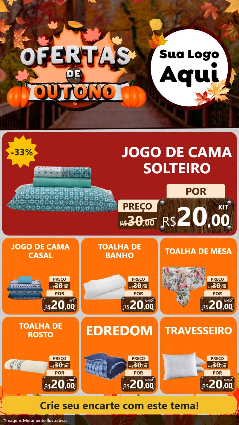Modelo de Rede Social para Stories com o tema Ofertas de Outono para Cama, Mesa e Banho