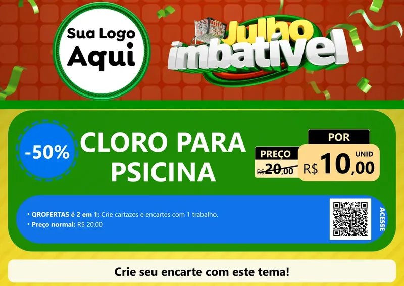Modelo de Cartaz para Cartaz A4 Horizontal com o tema Julho Imbatível para Produtos para Piscina