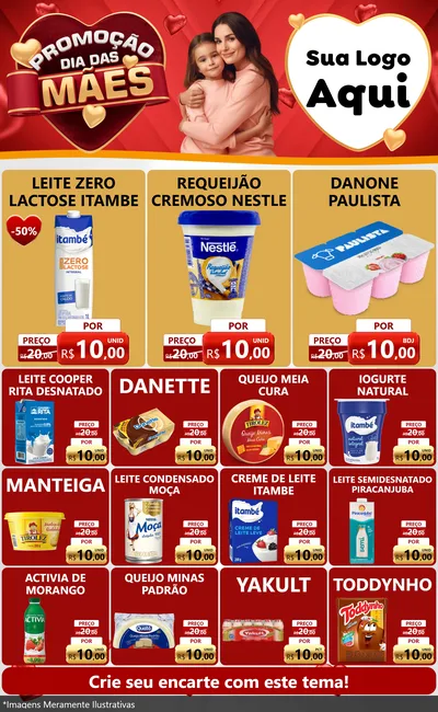 Modelo de Encarte para Encarte Grande com o tema Promoção Dia das Mães para Frios e Laticínios
