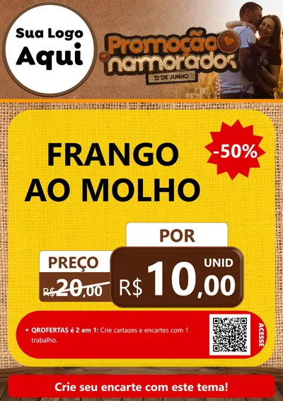 Modelo de Cartaz para Cartaz A4 Vertical com o tema Promoção Namorados para Restaurante