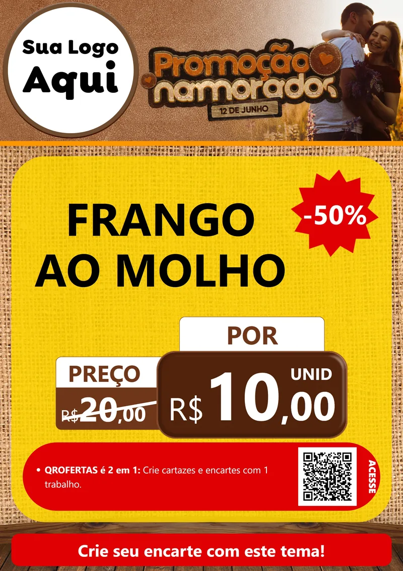 Modelo de Cartaz para Cartaz A4 Vertical com o tema Promoção Namorados para Restaurante