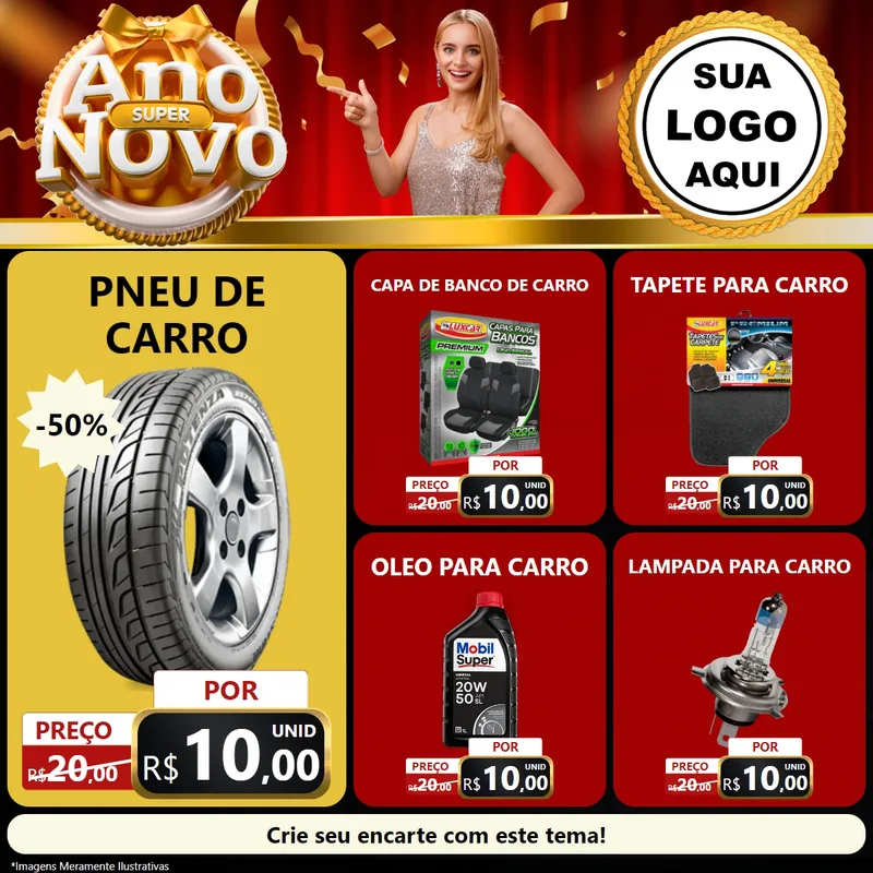 Modelo de Rede Social para Feed Facebook com o tema Super Ano Novo para Auto peças