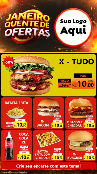 Modelo de Rede Social para Stories com o tema Janeiro Quente de Ofertas para Hamburgueria