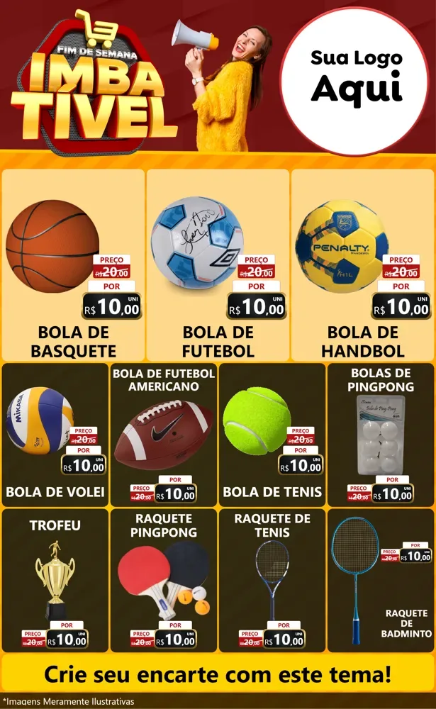 Modelo de Encarte para Encarte Grande com o tema Fim de Semana Imbatível para Artigos Esportivos