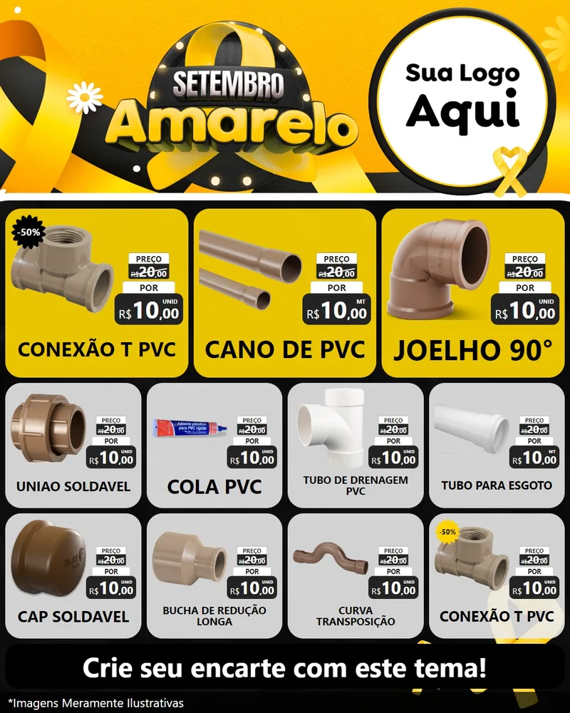 Modelo de Rede Social para Feed Instagram com o tema Setembro Amarelo para Tubos e conexões