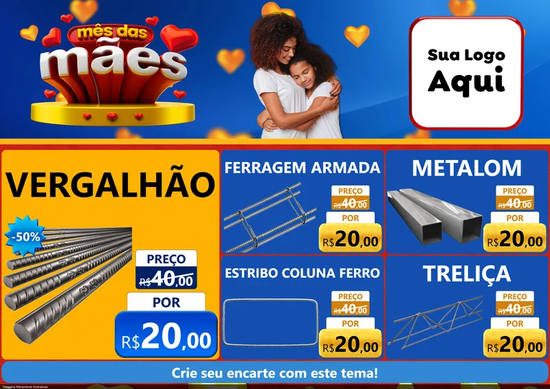 Modelo de Encarte para Encarte A4 Horizontal com o tema Mês das Mães para Ferragens