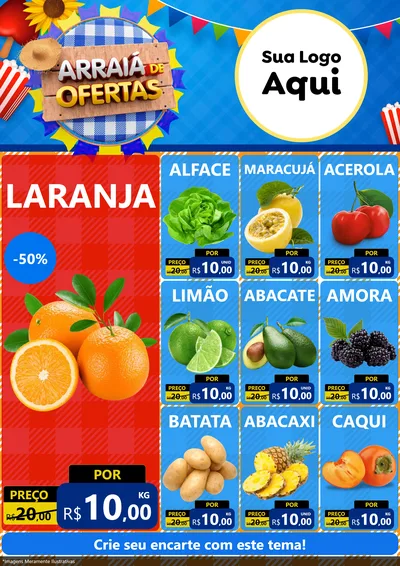 Modelo de Encarte para Encarte A4 Vertical com o tema Arraiá de Ofertas para Hortifrúti
